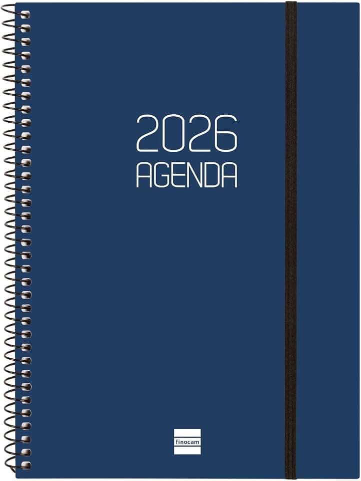 Finocam - Spiralkalender 2026 Woche Horizontales Layout | Januar - Dezember 12 Monate | Jahresplaner 2026 mit Gummiband | Deckel aus Polypropylen mit Spiralbindung matt - Blau - Italienisch