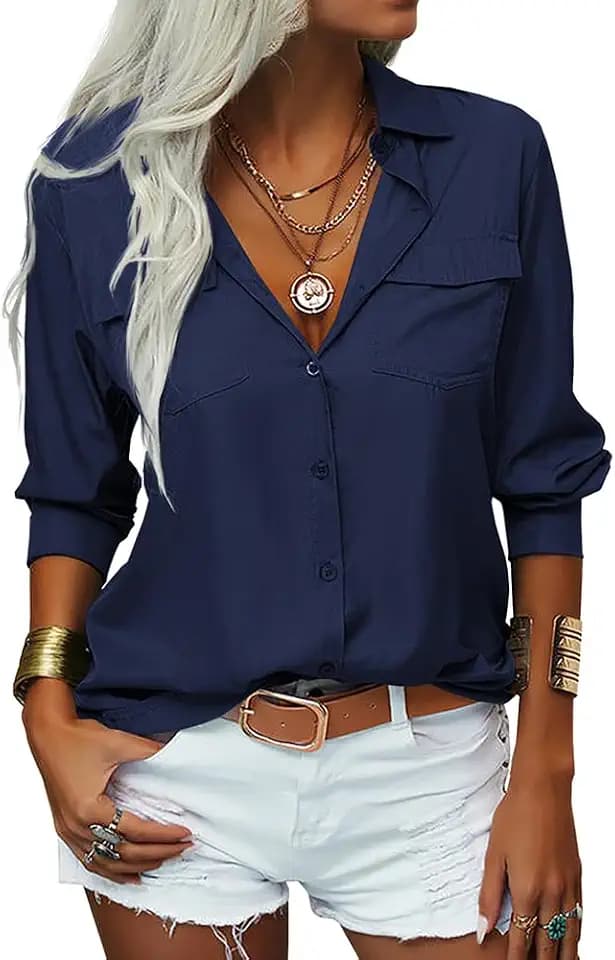 Veatzaer Womens Long Sleeves Button Down Blouse Business Casual Tops
