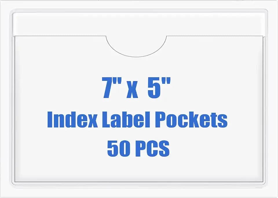 Origin-Joy 50 PCS Self-Adhesive Index Label Pockets, Clear Plastic Peel & Stick Card Holders with Top Open for Loading (7 x 5 inch)