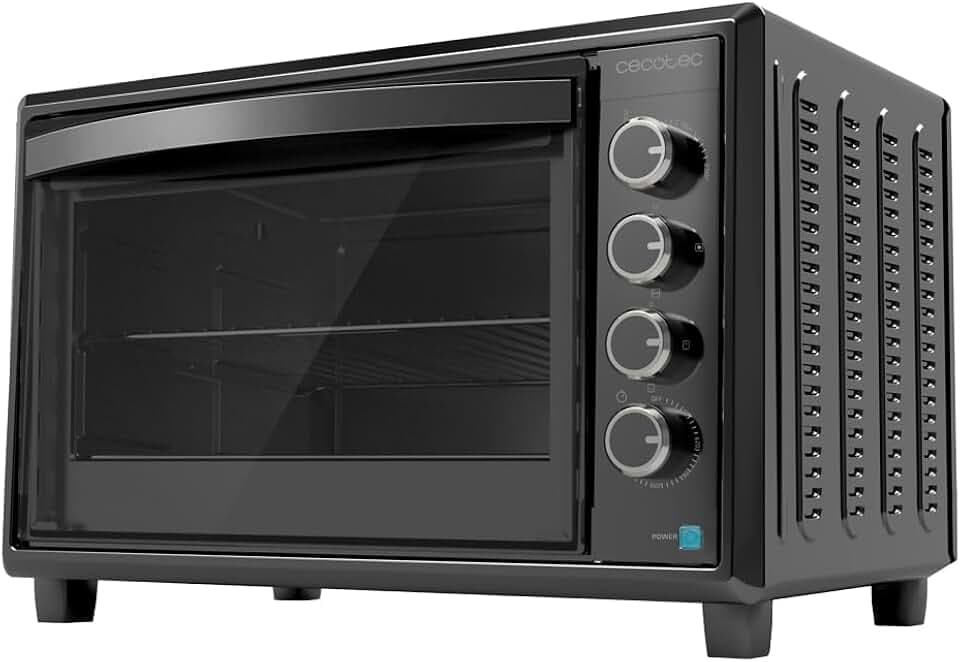 Cecotec Tisch-Konvektionsofen 60 Liter Bake&Toast 6090 Black Gyro. 2200 W, Innenbeleuchtung, 12 Funktionen, Temperatur bis zu 230º, Doppeltürglas, Inklusive drehbarem Spieß