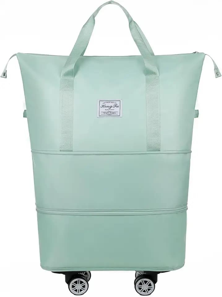 Travel Tote Bag with Trolley Sleeve Expandable Extra Duffel Bag with Wheels Lightweight Traveling Foldable Suitcase