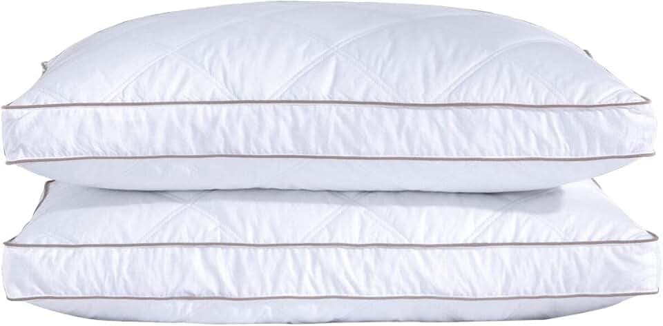 puredown® Goose Feathers and Down Pillow for Sleeping Hotel Collection Bed Pillows, 100% Cotton Cover,Gusseted, King, Set of 2