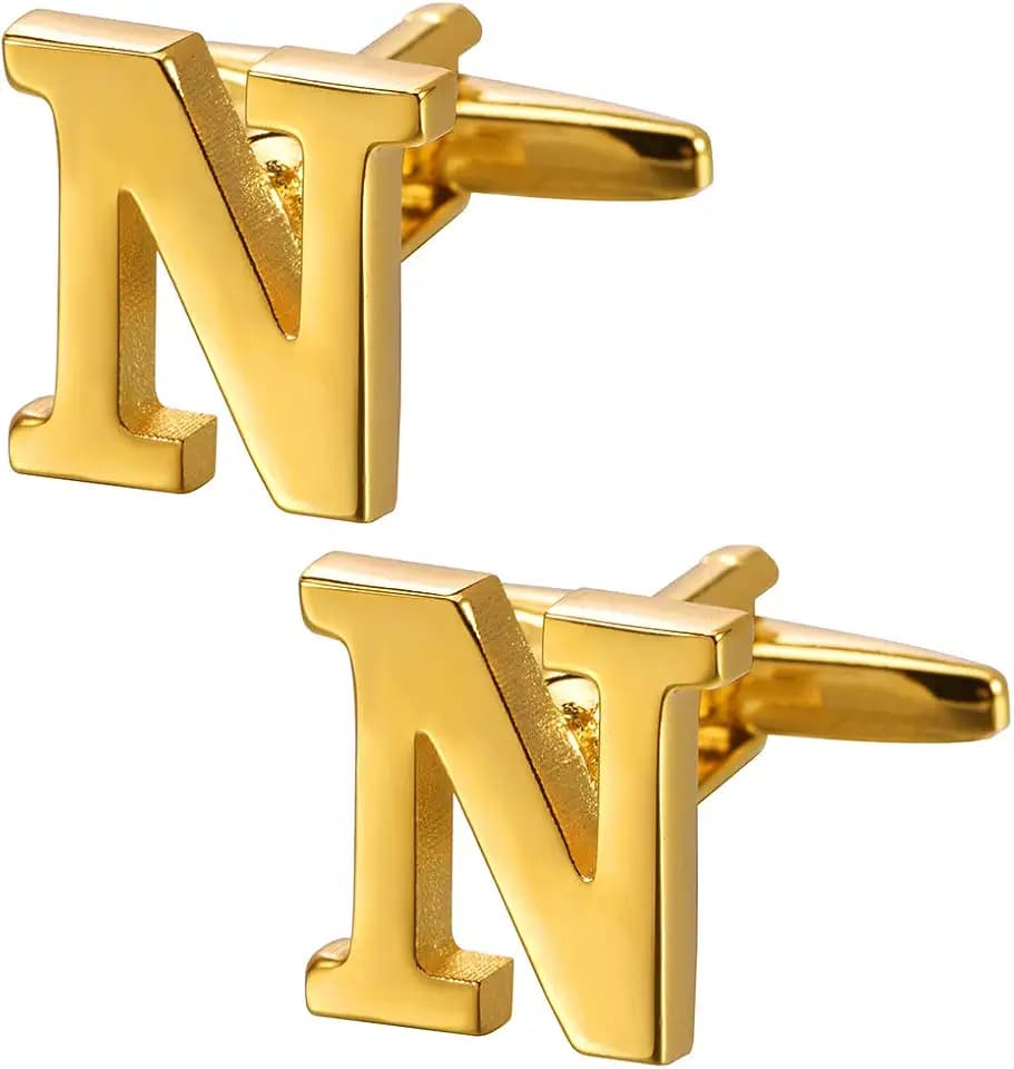 A-Z Initial Cufflink for Men, Classic 18k Gold Silver Black Letter Alphabet Monogram Cuff Links for Wedding Business Party Party