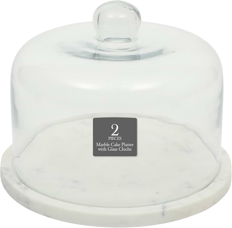 Gibson Elite Ridgehaven 11" Marble Cake Stand, Serving Platter, Charcuterie Board, and Center Piece Home Décor With Glass Lid - Fits 9" Cake