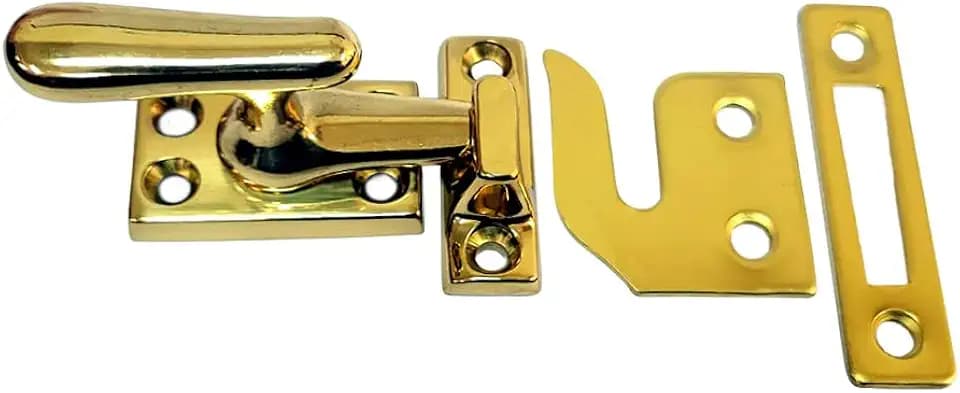 QCAA Solid Brass Casement Fastener Window Lock, Small, Polish Brass, 1 Pack