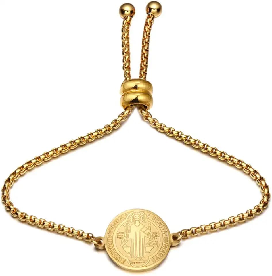 Yonhon St Benedict Medal Necklace Bracelet Stainless Steel Exorcism Catholic Gift for Men