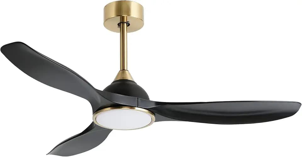 52 Inch High CFM Modern 3 Blade Black Gold Ceiling Fan with Lights Remote