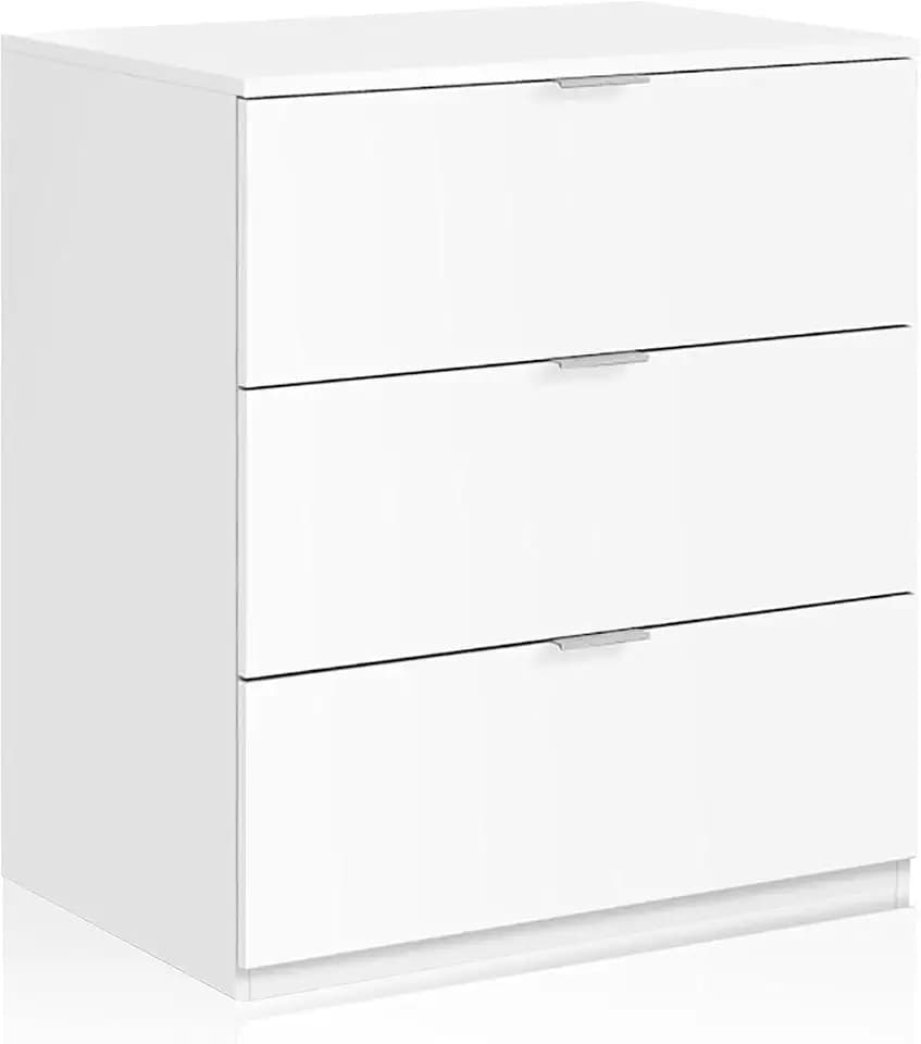 Habitdesign, Kommode mit 3 Schubladen – vielseitiger Schubladenschrank für Schlafzimmer oder Büro, kompakt & funktional Kommode in Artik weiß, Maße: 77 x 80 x 38 cm (B x H x T), Modell Low Cost