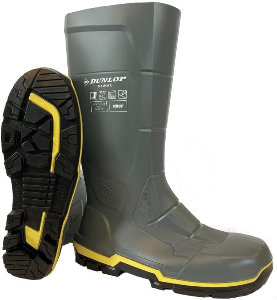 DUNLOP Acifort MetMAX - Metatarsal Guard boots for Men & Women - Safety boots with Steel Toe - Waterproof Work Boots - Chemical and Slip resistant - Dark Grey/Yellow - Size 4-16