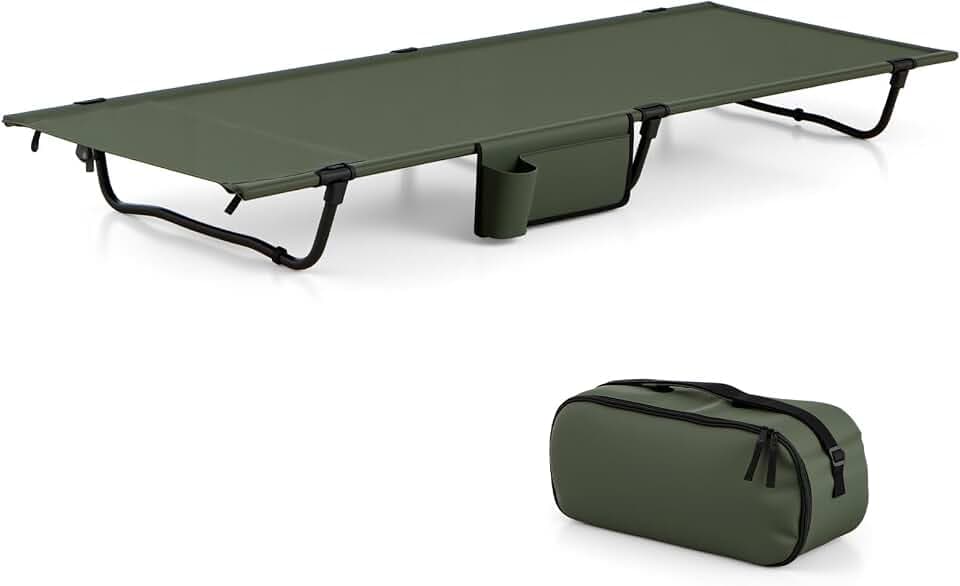 FANTASK Campingliege Faltbar Leicht, ultraleichtes Campingbett mit Seitentasche, tragbares tanning bed, 193 x 70 cm, 150 kg Tragkraft, für Camping, Reisen, Strand, Grün