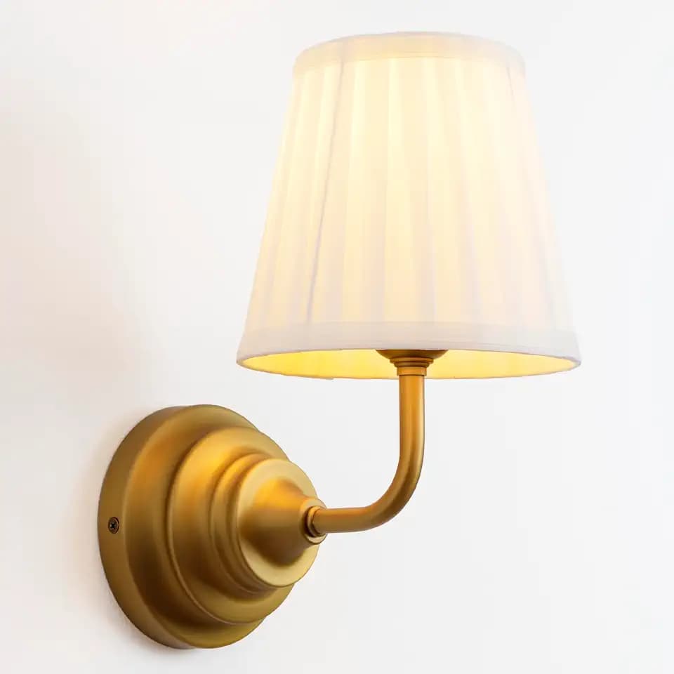 Gold Wall Sconce Bathroom Vanity Light with White Fabric Shade
