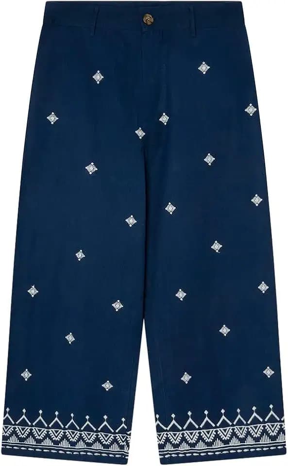 Springfield Damen Modern Hose Stickerei Baumwolle Leinen