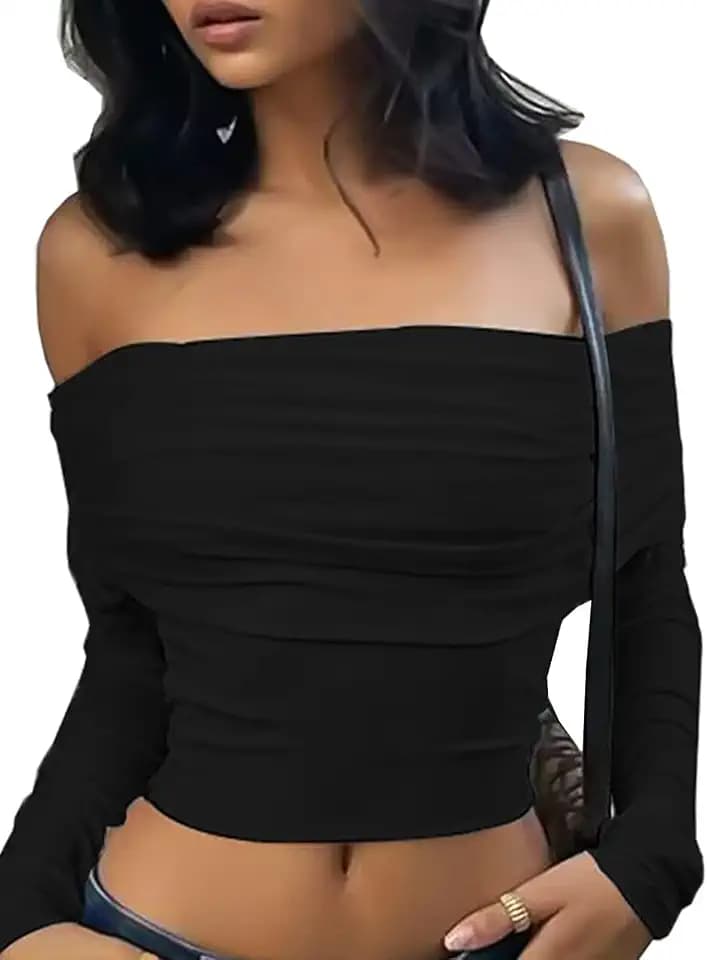Xineicy Women's Off Shoulder Long Sleeve Tops Sexy Y2K Crop Top Going Out T-Shirt