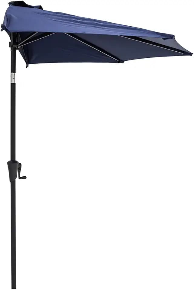 C-Hopetree 9 ft Half Round Outdoor Patio Market Wall Umbrella with Tilt, Navy Blue