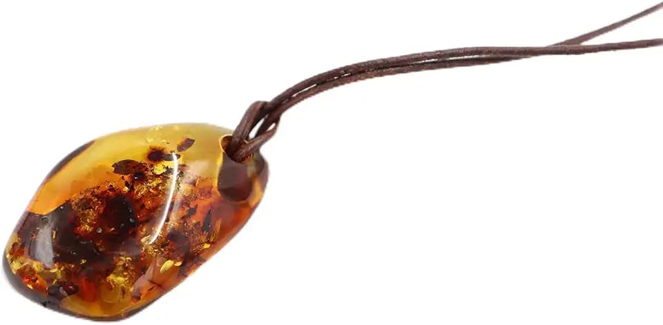 Bernstein Anhänger Cognac Farbe Mit Lederband | Baltischer Anhänger Halskette | Schmuck