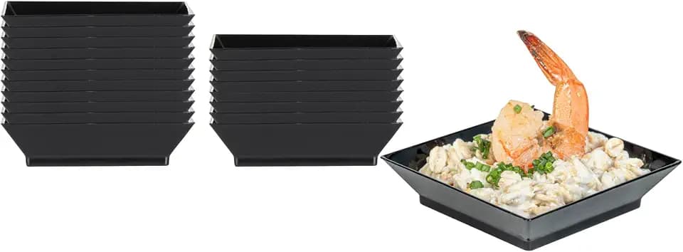 Restaurantware Square Black Plastic Mini Modern Plate, 2.5 In, 25 Pack