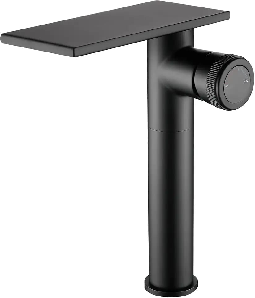 becola Modern Matte Black Bathroom Faucet，Tall Waterfall Faucet for Bathroom Sink，Single Hole Cold and Hot Basin Mixer Tap，Single Handle Vanity Faucet with Adjust Knobs and Two Supply Lines