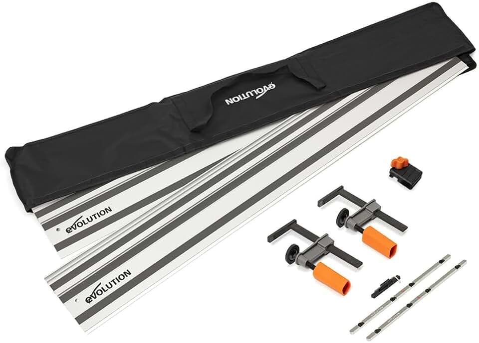 Evolution ST2800-G2 Führungsschiene Kreissägen Universal passend für die meisten Marken Makita, Metabo Bosch, Festool, 2,8m (2 x 1400 mm ) Selbstausrichtende Verbindungsschienen, Endanschlag-Zubehör
