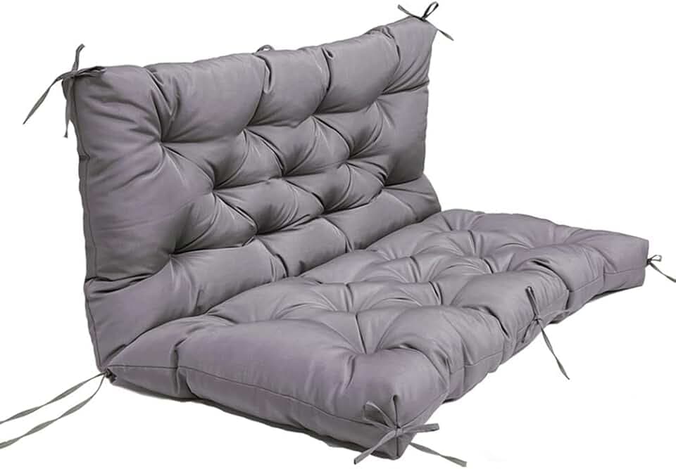 SEAHOME Waterproof Bench Cushion with Backrest, 2 or 3 Seat Swing Replacement Cushions Overstuffed for Garden Patio Furniture Loveseat Swing Outdoor Bench Cushions (59.1 * 39.4 * 3.94inch, Dark Gray)