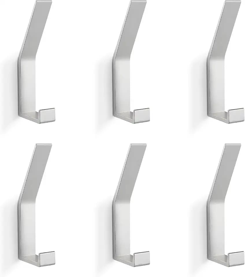 Coat Rack Hooks Wall Mounted, Silver 6Packs, Bath Towel Rope Hooks for Kitchen, Door, Cabinet, Bathroom, Foyers, Hallways, and Bedrooms