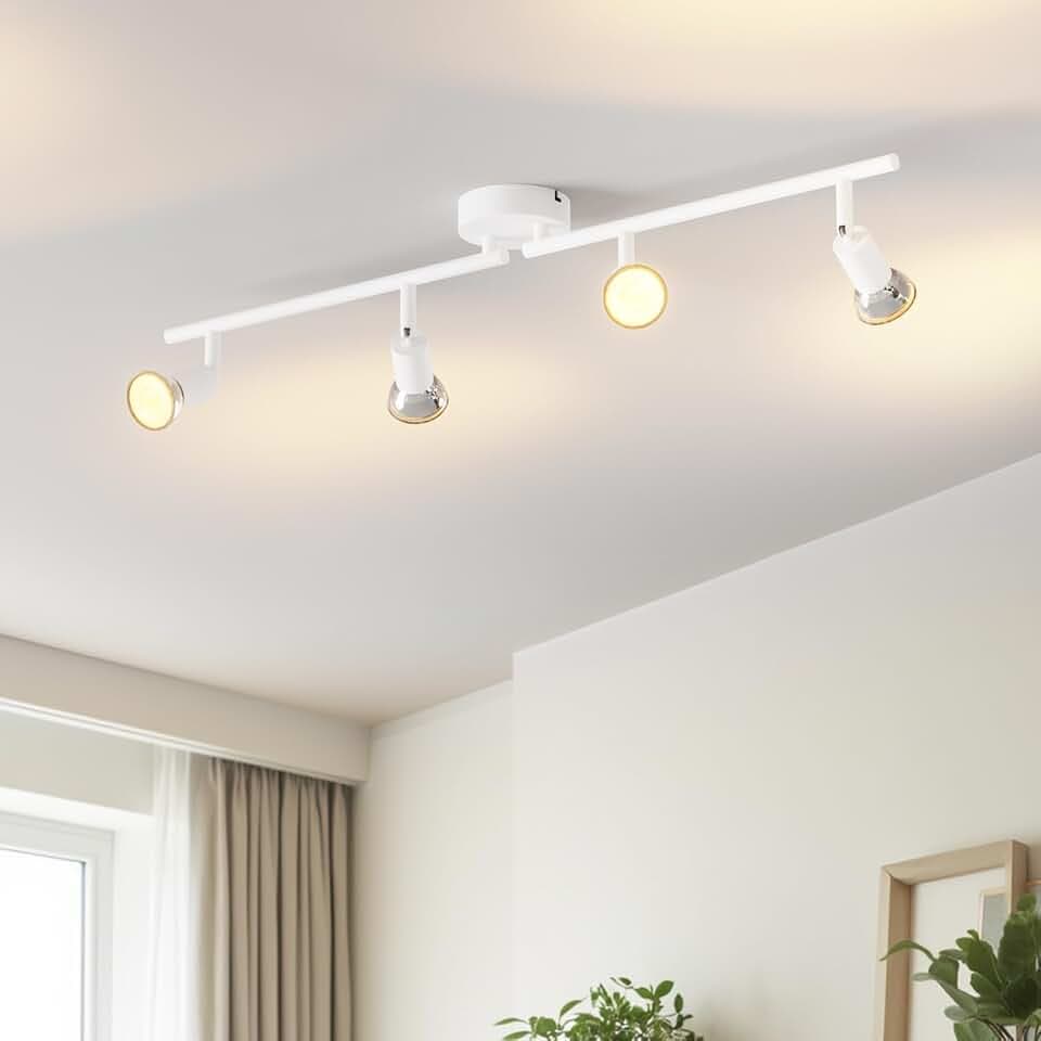 LVWIT LED Deckenstrahler Wohnzimmer Deckenleuchte 4 Flammig Weiß Deckenlampe Spot - GU10 Deckenspot Schwenkbar 350° - Drehbar Küchelampe Spot Strahler Decke Schlafzimmer (Ohne Leuchenmittel)