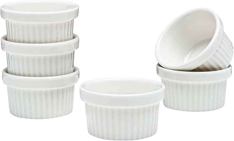 Vikko Mini White Ramekin, Pack of 6 Fine Porcelain Mini Ramekins, Stackable 2 Inch Dip Bowls, 1 Ounce Dips Dish, Dishwasher Safe