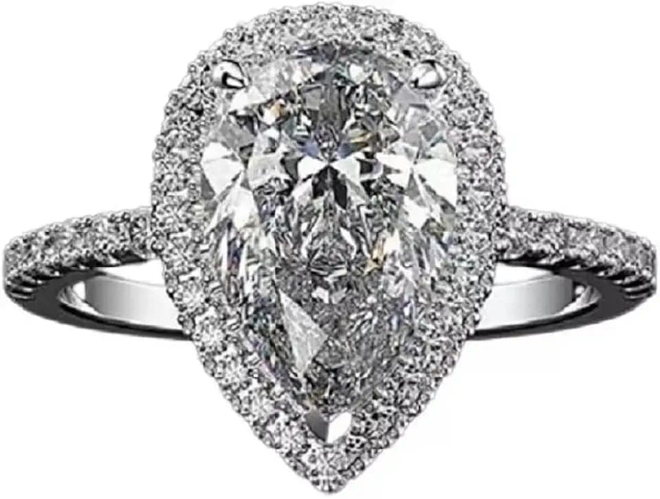 925 Silver Ladies Classic 18K Fashion Elegant Drop Pear Shape Ring Engagement Wedding Ring Ideas Sparkling Drop Shaped Zircon Wedding for Women Jewelry Sizes 6-10 569 <8>