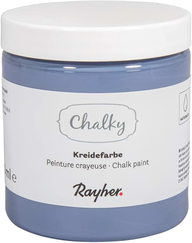 Rayher Chalky, Kreidefarbe auf Wasserbasis, taubenblau, für Shabby-Chic, Vintage- und Landhaus-Stil-Looks, Dose 230 ml, 35048370