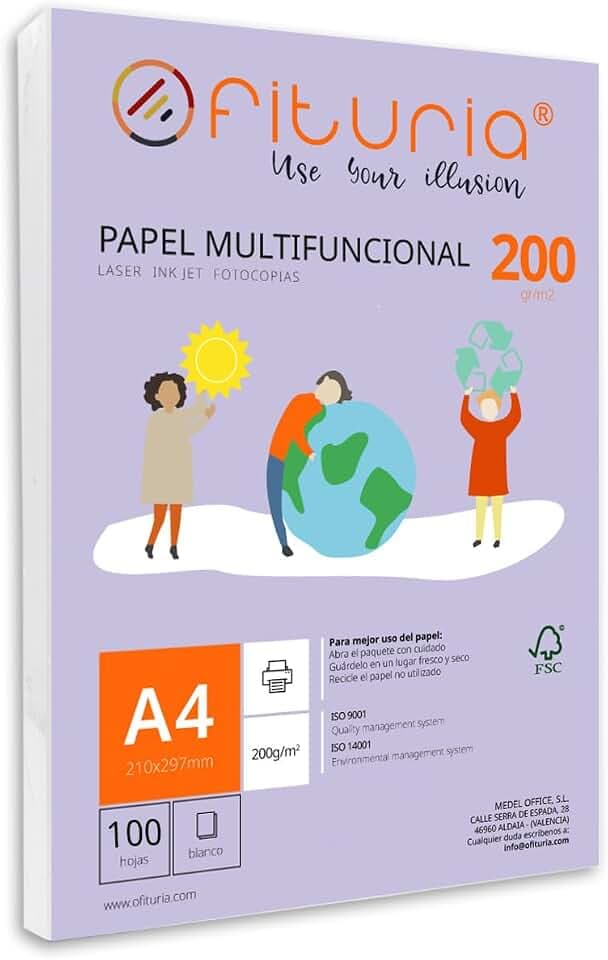 Packung mit 100 weißen DIN A4 Blättern, 200g Druckerpapier. Multifunktionales Kopierpapier für Schule und Büro. Ideal für Laserdrucker, Tintenstrahldrucker oder Kopierer – Ofituria