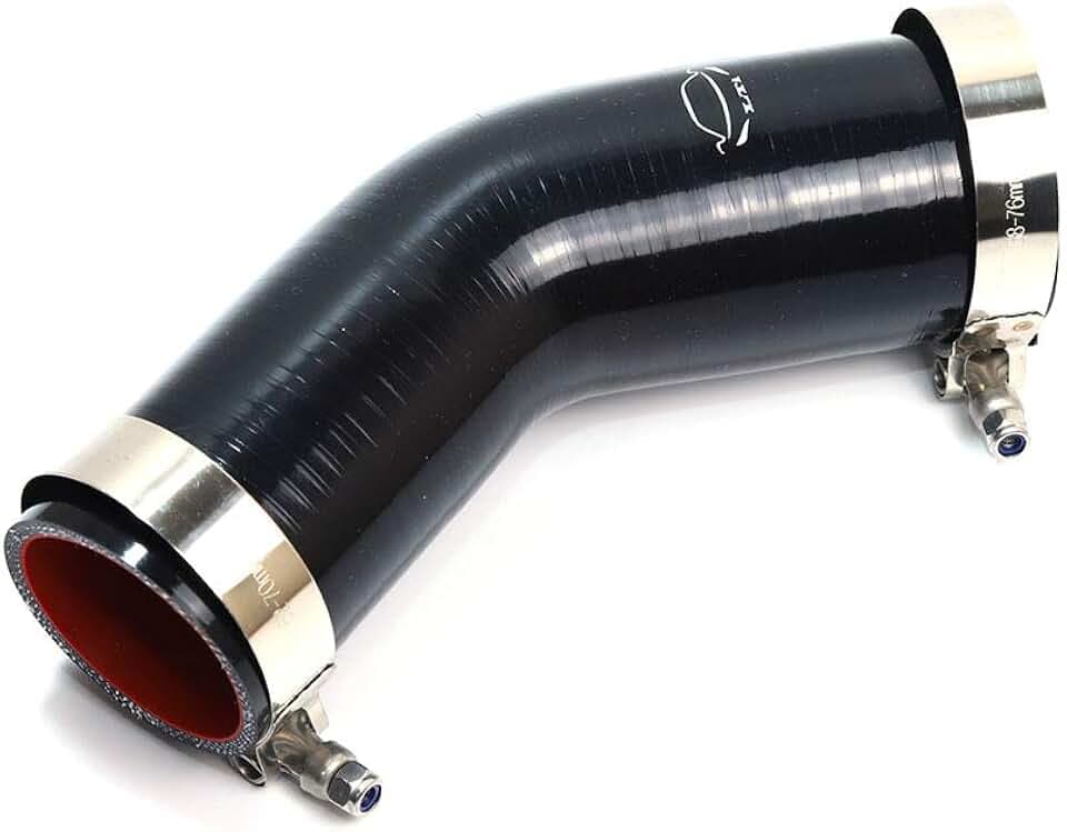 Universal TMKOOL 4-Ply Reinforced 2.25"-2.5" ID 45 Degree Elbow Reducer Coupler Silicone Hose + 2x T Bolt Clamp (Black, 2.25"-2.5")