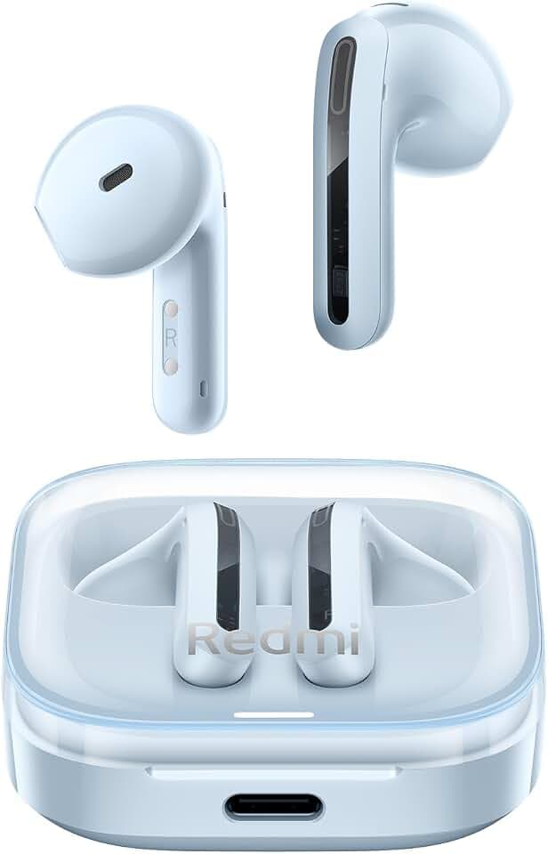 XIAOMI Redmi Buds 6 Active – In-Ear Kopfhörer, Bluetooth 5.4, bis zu 30 Stunden Akkulaufzeit, 14.2mm dynamischer Treiber, IPX4 Wasserschutz, Telefonat Rauschunterdrückung, Transparent Blau