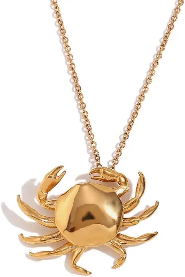 Cute Crab Pendant Necklace for Women Stainless Steel Sea Animal Claws Adjustable Chain Necklaces Minimalist Jewelry Gifts 18" Chain