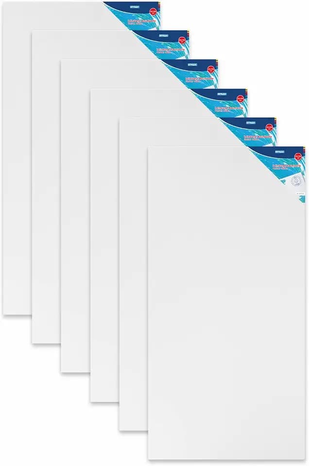 Stylex 28636-P6 - Keilrahmen 50 x 100 cm, mit Leinwand aus 100% Baumwollgewebe bespannt, grundiert, rückseitig geheftet, für Öl-, Acryl- und Temperafarben, Gouache - Malerei, 6 Stück