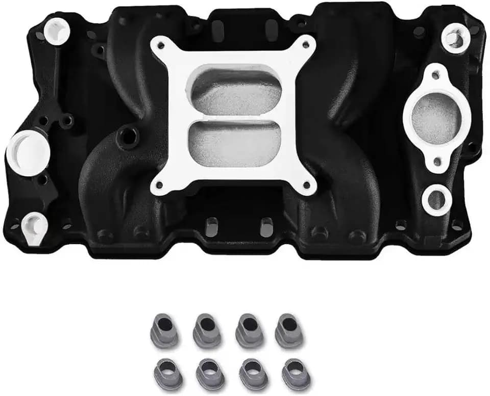 7501 2026 Intake Manifold Vortec Air-gap Aluminum Dual Plane SBC Compatible with Chevy Small Block 262 265 267 283 302 305 307 327 350 400 1955-1986 V8 Engine, 22026, 82026, 52026 (Black)