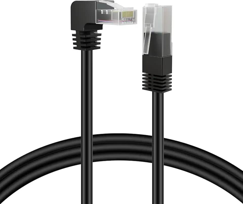 TNP Cat6 Ethernet Cable, 90 Degree Right Angle Up RJ45 Cable, 3 Feet, Black