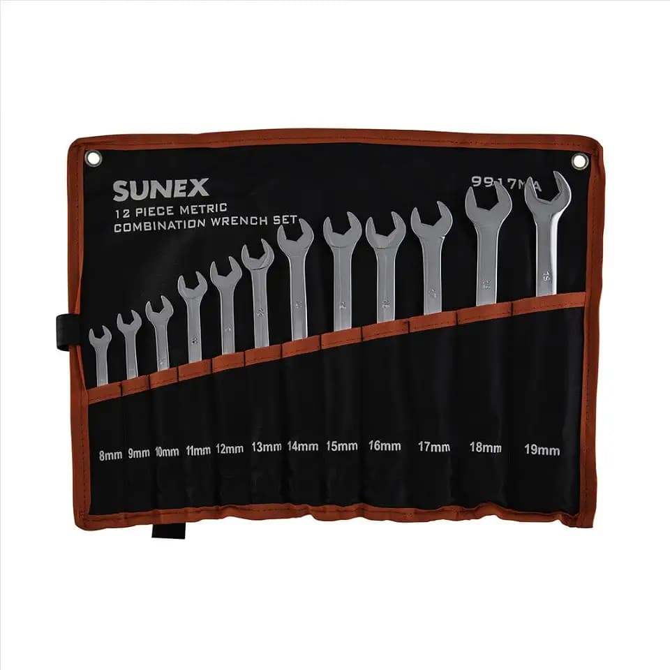 Sunex Tools 9917MA Ringmaulschlüssel-Set, metrisch, V-Nut, 8 mm - 19 mm, komplett poliert, 12-teilig (inkl. Rollkoffer)