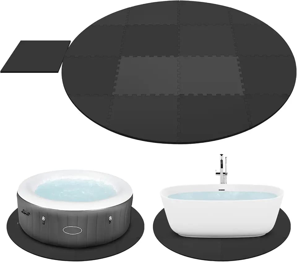 tonchean 1/2" Thickness Hot Tub Mat for Inflatable Tub,77Inch Round Hot Tub Pad Foundation, Upgraded Eva FoamPadding for Outdoor Hot Tubs Non Slip Pool spa PadGame Camping Mat(Black)