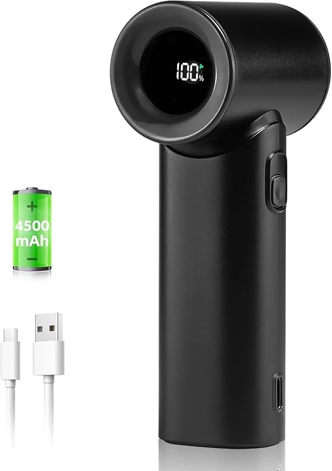 Handventilator Tragbar, USB Mini Ventilator, 17400RPM Hohe Geschwindigkeit Turbo Fan, 5 Geschwindigkeiten, 4500mAh Akku Aufladbar, 15 Stunden Maximale, Hand Ventilatoren für Outdoor Camping Reisen