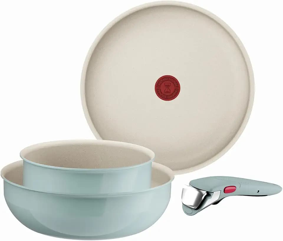 Tefal Ingenio Serenity Kochgeschirr-Set 4-teilig, Mineralia Antihaftversiegelung, platzsparend, stapelbar, für alle Herdarten, spülmaschinengeeignet, Eucalyptus, L8284S04