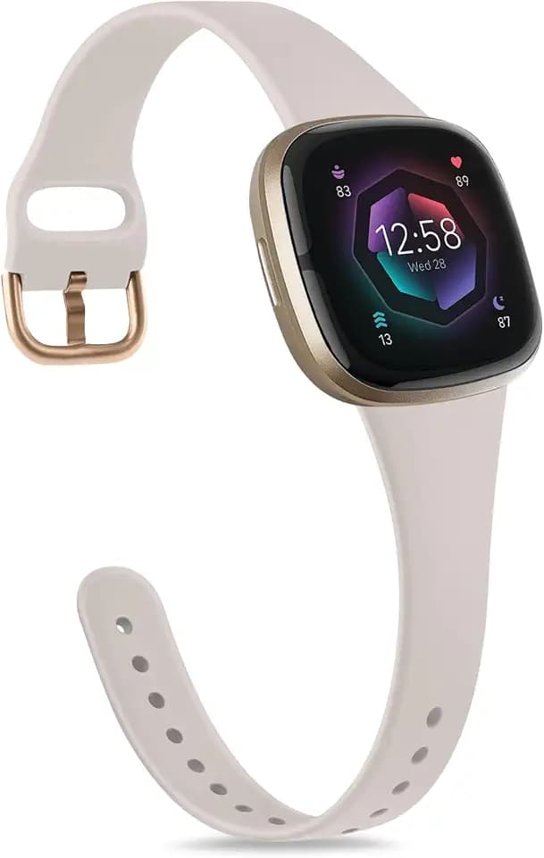 Vanjua Slim Band Compatible With Fitbit Sense 2, Versa 4, Versa 3 - Soft Silicone Replacement Strap for Women's Smart Watch