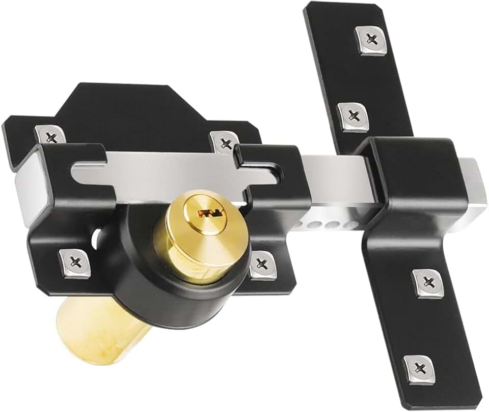 Barn Door Lock, 2", Fence Gate Lock, Double Sided Gate Latch, Shed Door Lock for Wooden Garage Vinyl Metal Gate with 5 Keys, for Right & Left Door