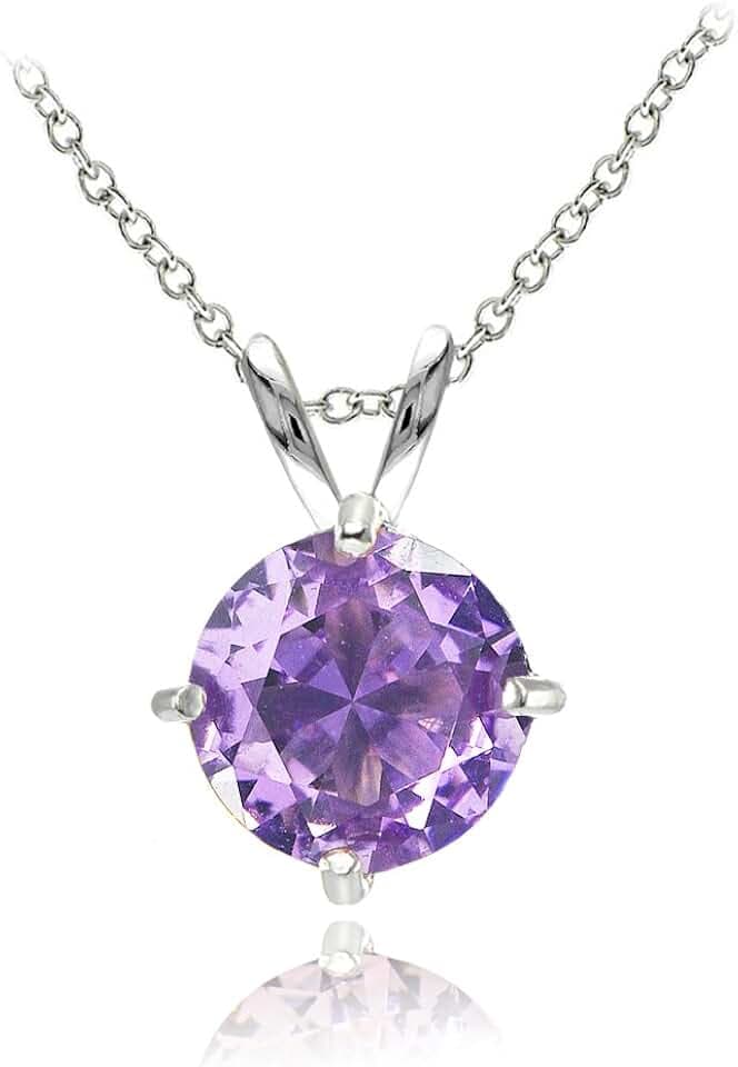Ice Gems Sterling Silver Simulated Gemstone 7mm Round Solitaire Pendant Necklace