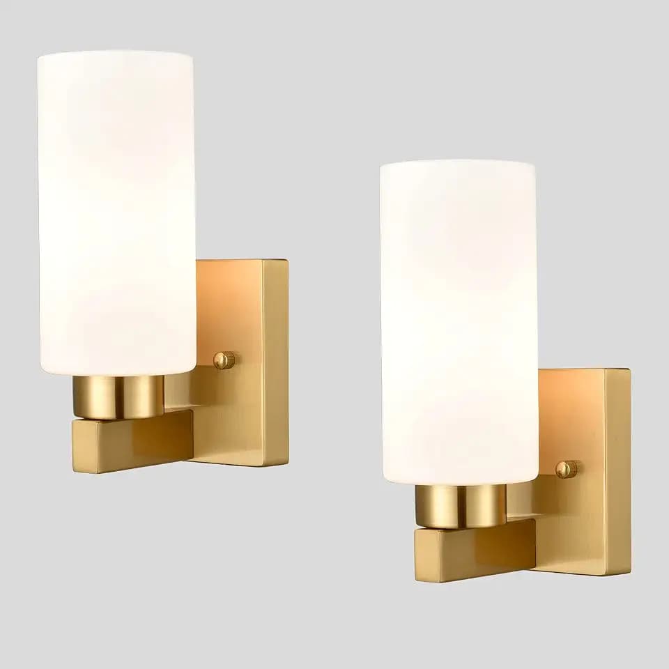 DEYNITE Modern Gold Wall Sconce Milky White Glass Bathroom Vanity Light