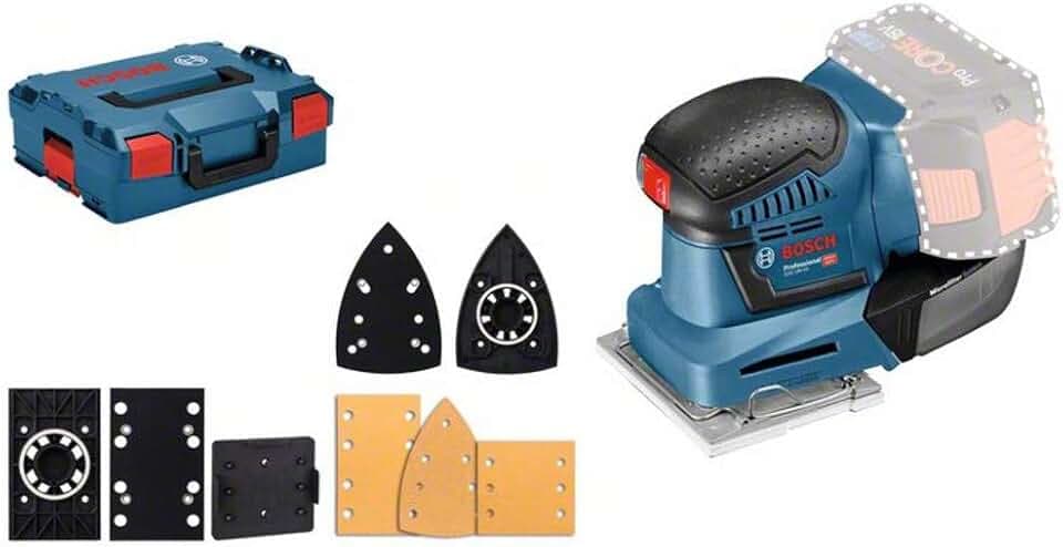 Bosch Professional 18V System Akku Schwingschleifer GSS 18V-10 (Schwingkreis-Ø: 1,6 mm, inkl. 3 Grundplatten mit unterschiedlichen Formaten, in L-BOXX, ohne Akku/ Ladegerät)
