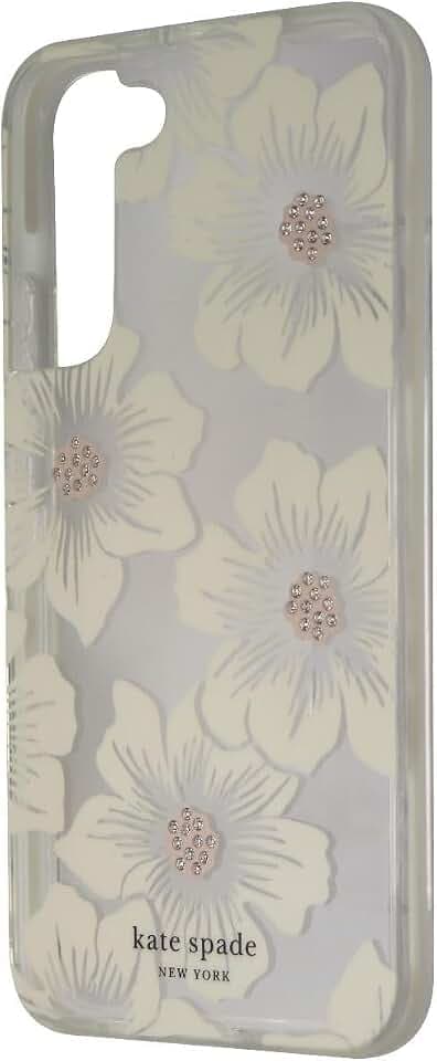 Kate Spade New York Defensive Hardshell Case for Samsung Galaxy S22+ (Plus) - Hollyhock Floral Clear/Cream with Stones/Cream Bumper