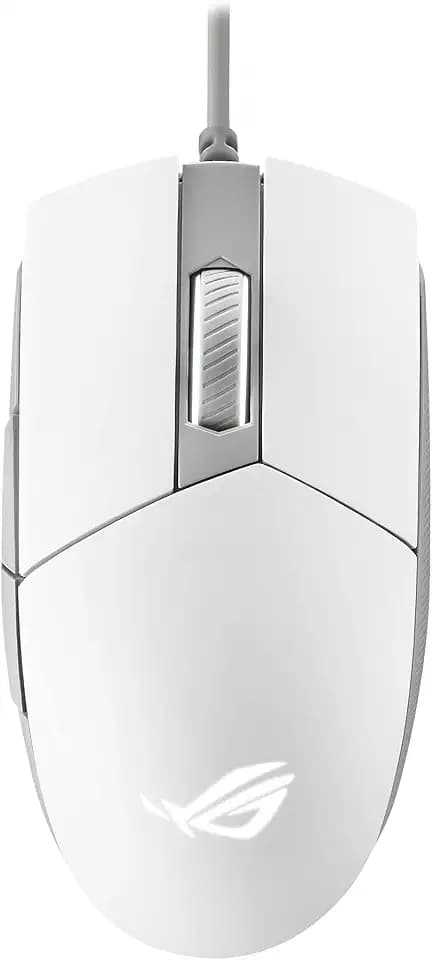 ASUS ROG Strix Impact II Moonlight White Gaming-Maus, kabelgebunden, beidhändig bedienbar, optischer Sensor 6200 DPI, 5 programmierbare Tasten, Beleuchtung Aura Sync RGB und austauschbare Switches