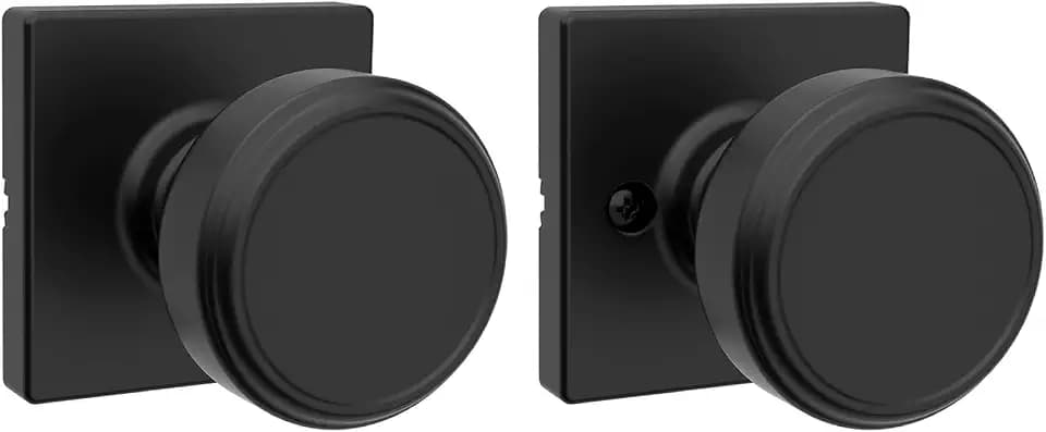 Kwikset Maven Interior Passage Door Knob, Square Handle for Closet and Hallway Doors, Non-Locking Doorknob in Matte Black, with Microban Protection