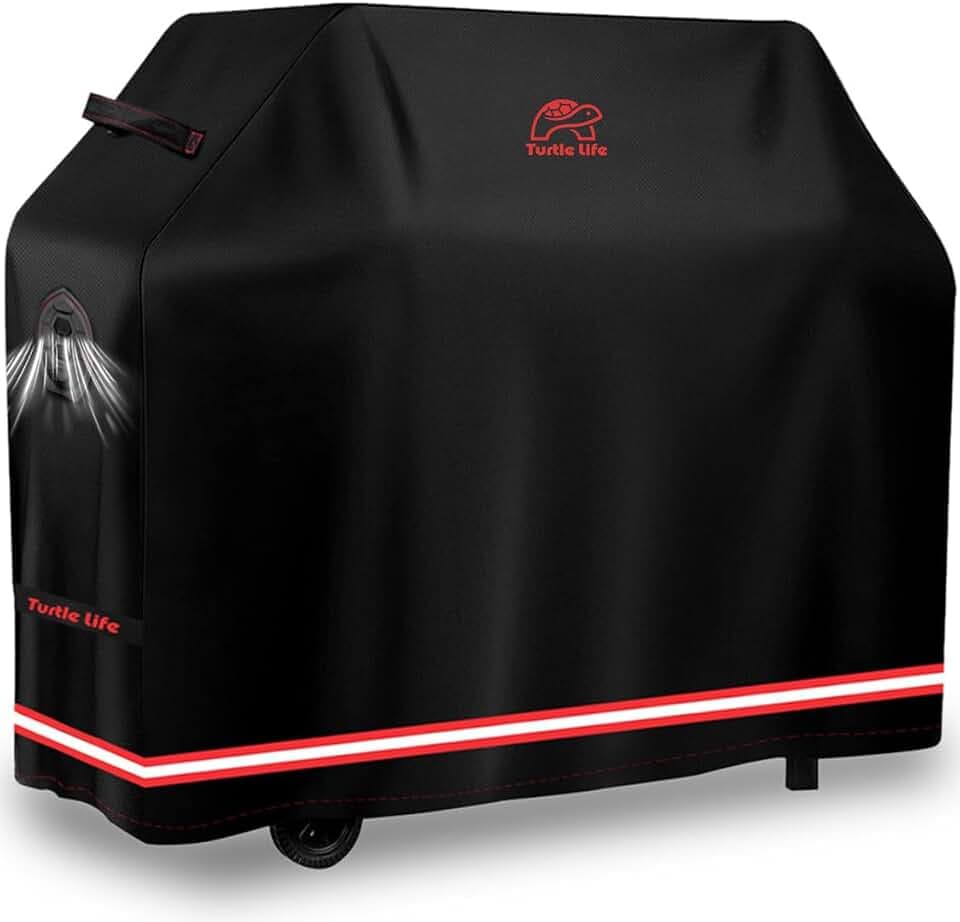 Turtle Life BBQ Grill Cover, 58 Inch Heavy Duty Waterproof 3-4 Burner Barbecue Gas Grill Covers for Weber Spirit Char-Broil Performance and Signature, Black