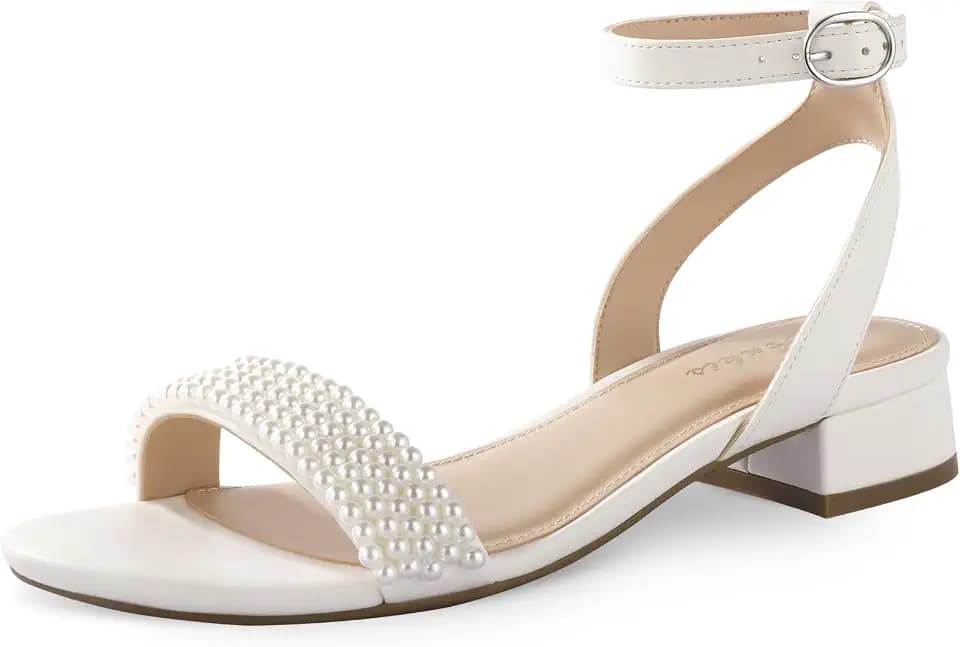 Ankis Women Nude White Gold Black Sandals Open Toe 1 Inch Low Block Heel