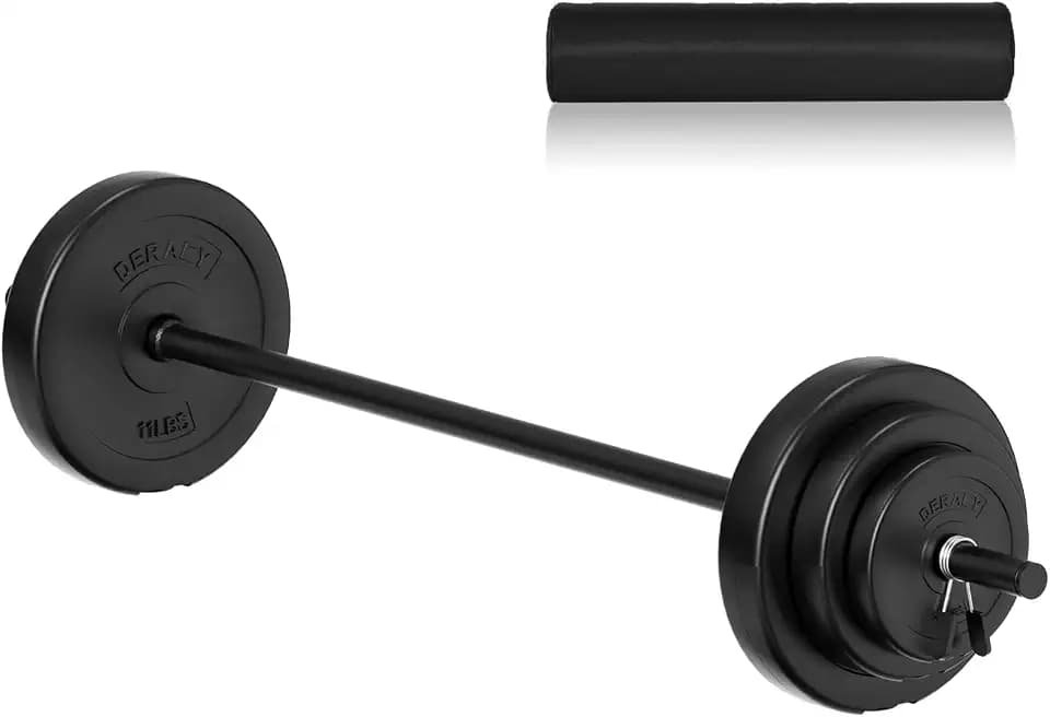 DERACY Barbell Weight Set, 43lbs Barbell Set Adjustable Olympic Weights, 6 Plates, 57.5 Inch Bar & Thick Foam Shoulder Pad, for Home Gym, Exercise, Lifting, Body Fitness, Workout to Build Muscle